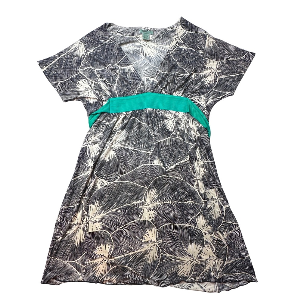 Maple Silk Dress Womens S Black Cream Leaf Print Green Tie Empire Waist 31439‎